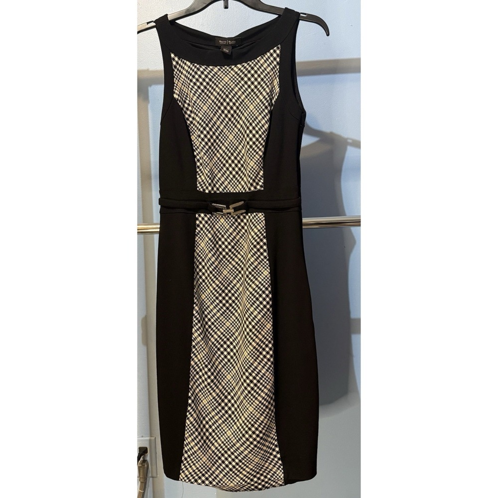 WHBM Houndstooth Plaid Mixed Media Dress Women's Career Business Preppy Size 2